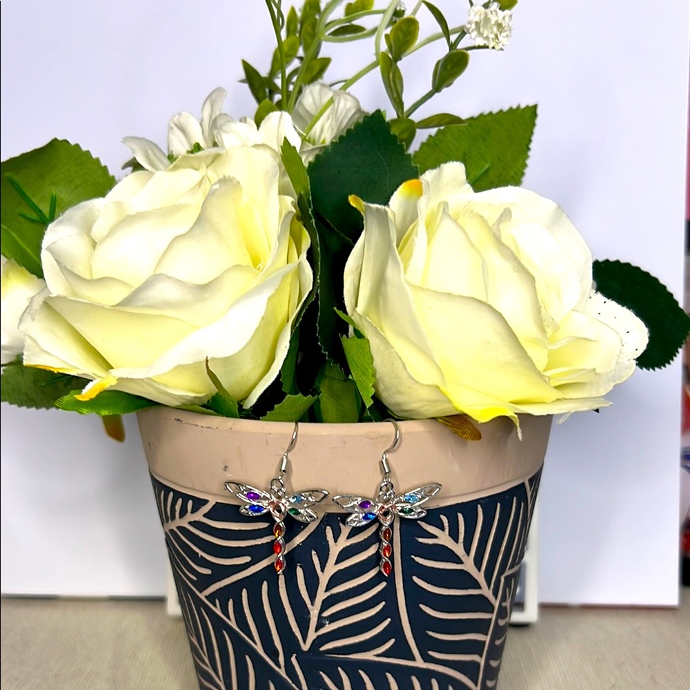 Dragonfly Earrings with Colorful Stones
